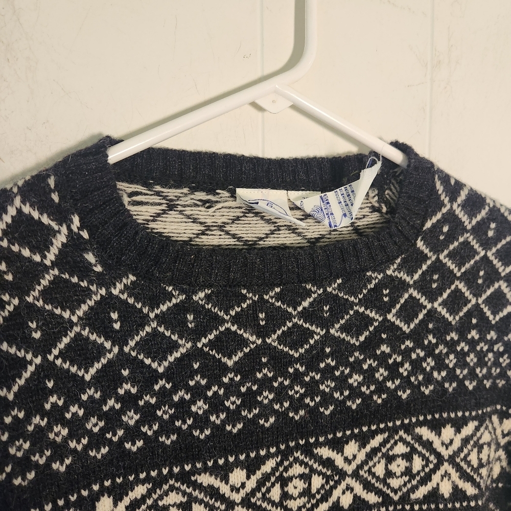 Vtg J G Hook Shetland Wool Black Cream Fair Isle Nordic Size 38 Small - Picture 11 of 16